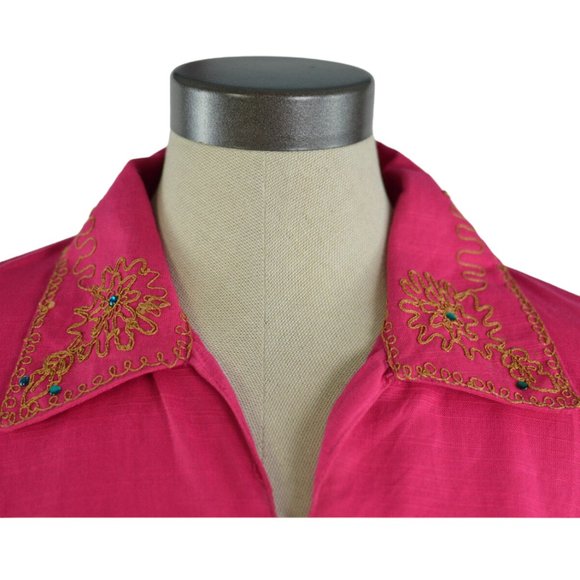 Embroidered Blouse Jewel Embellished Gold Paisley Hotpink Ethnic 3/4 Sleeves - Picture 4 of 8